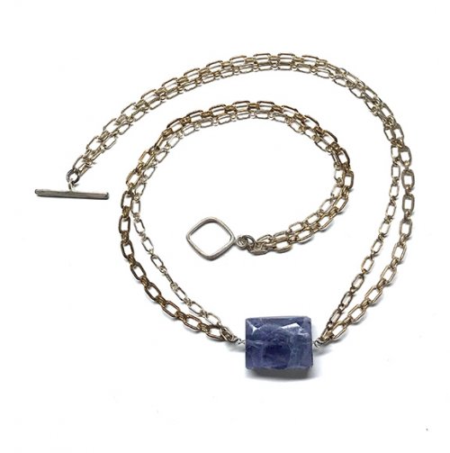 Nancy Chase's Floating Iolite Necklace - , Contemporary Wire Jewelry, Loops, Wire Loop, Wrapped Wire Loop, floating iolite necklace